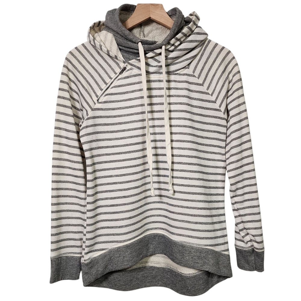 Maurices Womens Medium Mock Neck Asymmetrical Striped Zipper Pullover Hoodie